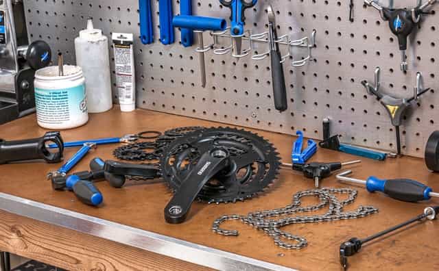 chainring on workshop table